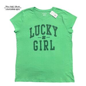NEW The Children’s Place XXL (16) Green Lucky Girl Shamrock Tee Shirt